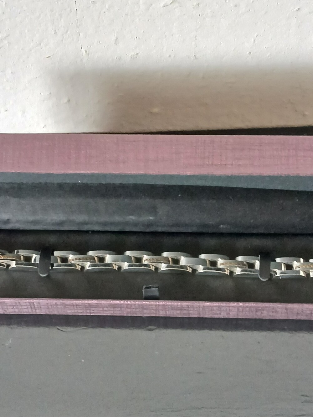 Silver stainless steel bracelet with 14k gold accents 8.5 inches
